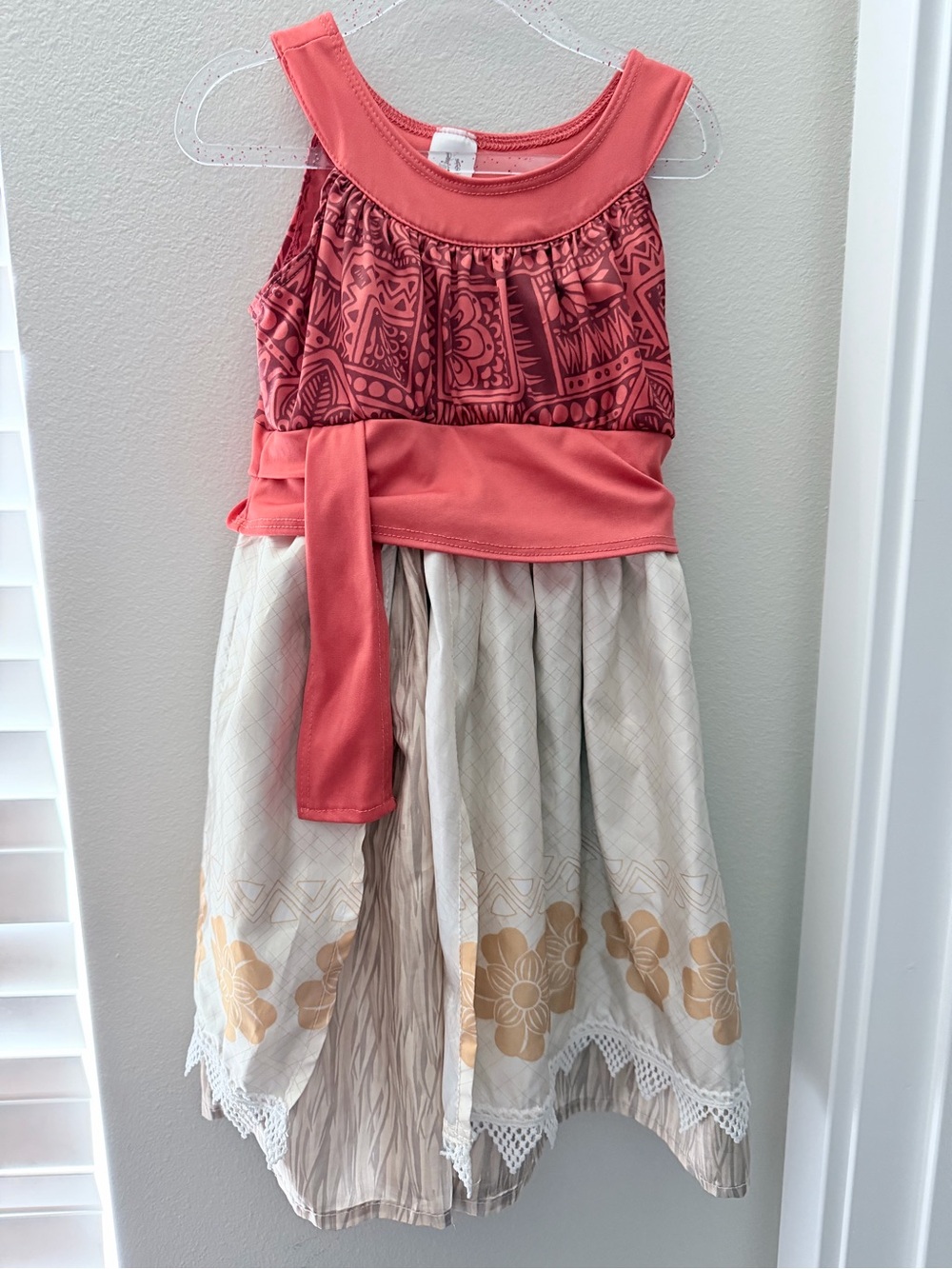 Moana 3-5 years dress Coral and Cream Girls' Sleeveless Floral Dress